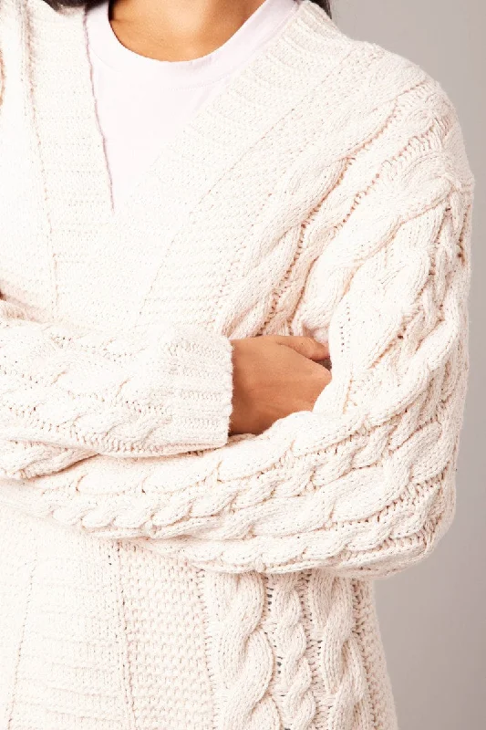 Beige Cable Knit Cardigan Longline