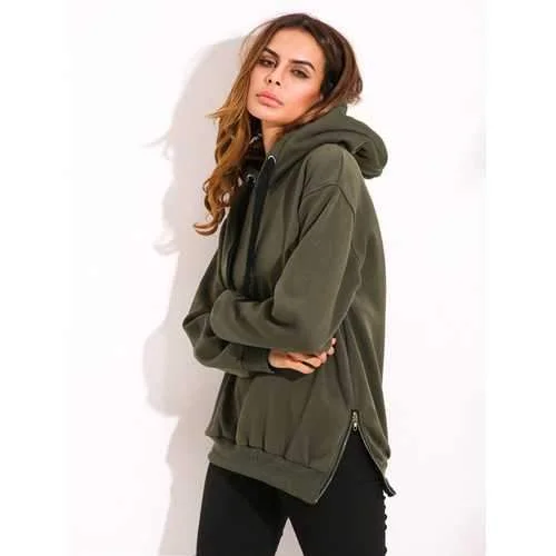 Casual Women Drawstring Long Sleeve Zipper Hem Hoodies