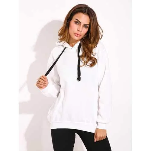 Casual Women Drawstring Long Sleeve Zipper Hem Hoodies