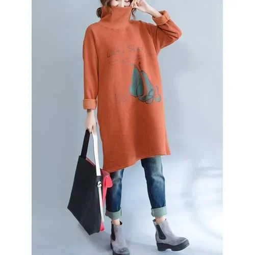 Plus Size Casual Women High Collar Thick Sweatshirts