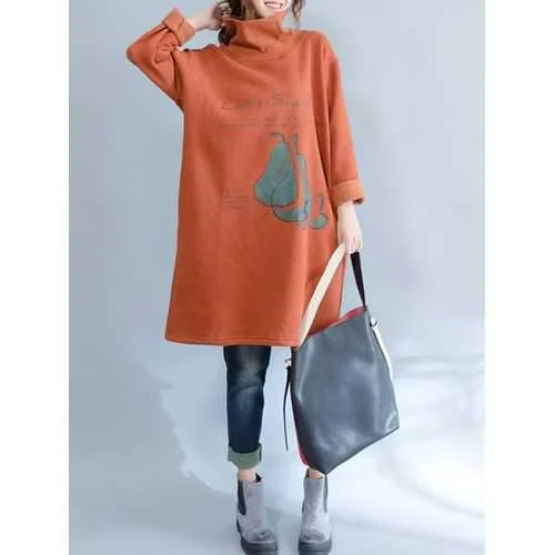 Plus Size Casual Women High Collar Thick Sweatshirts