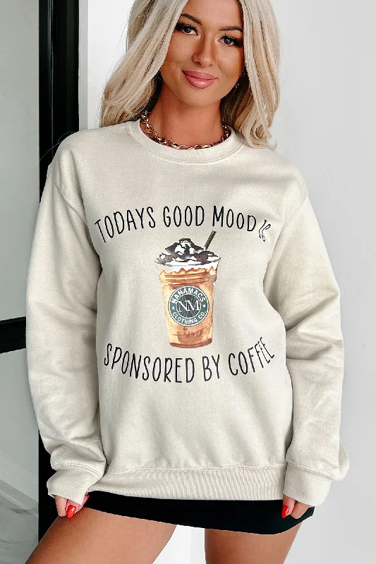 Doorbuster ""Sponsored By Coffee"" Graphic Crewneck (Sand) - Print On Demand