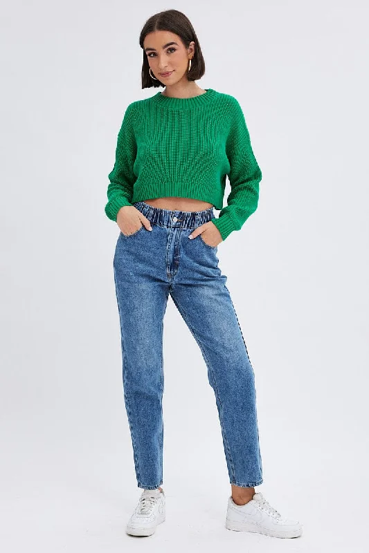 Green Knit Jumper Long Sleeve Cotton