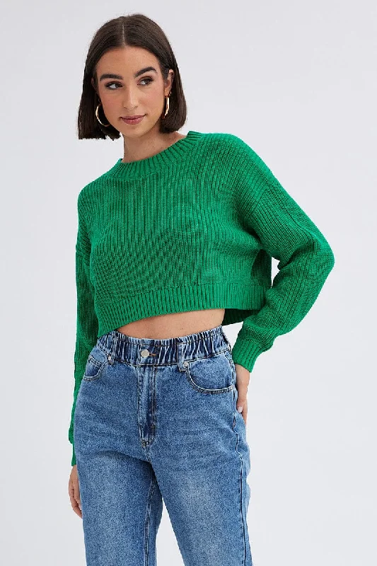 Green Knit Jumper Long Sleeve Cotton