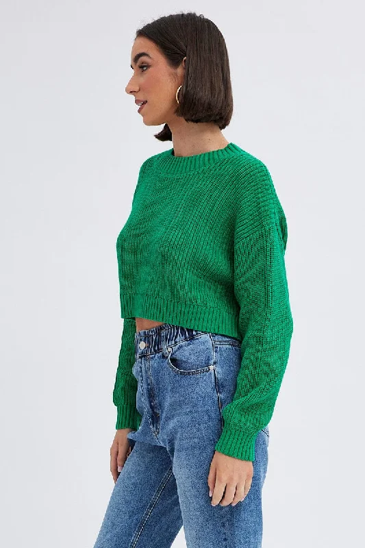 Green Knit Jumper Long Sleeve Cotton