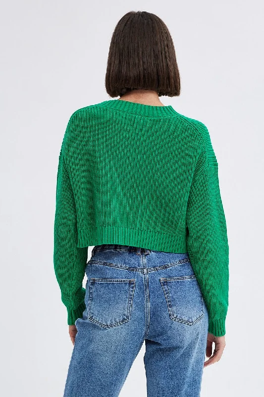 Green Knit Jumper Long Sleeve Cotton