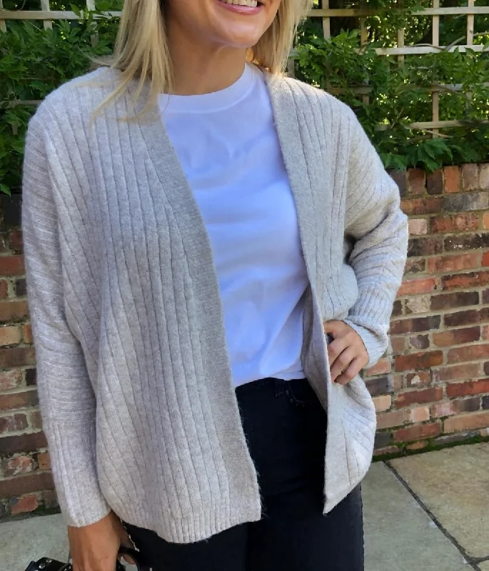 Natural Ribbed Open Cardigan