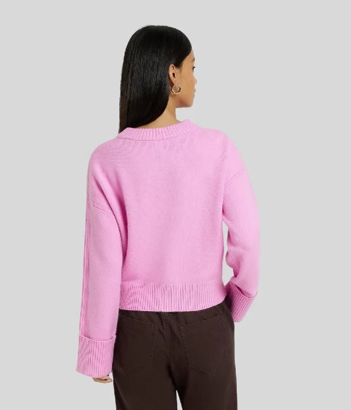 Pink Contrast Ribbed Cardigan