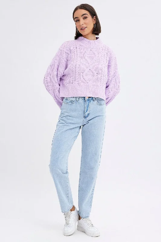 Purple Cable Knit Jumper Long Sleeve