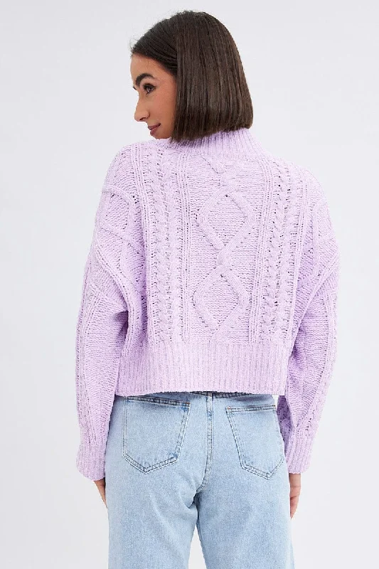 Purple Cable Knit Jumper Long Sleeve