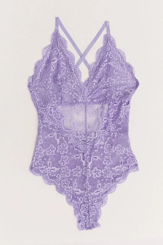 Purple Floral Lace One Piece Teddy Bodysuit