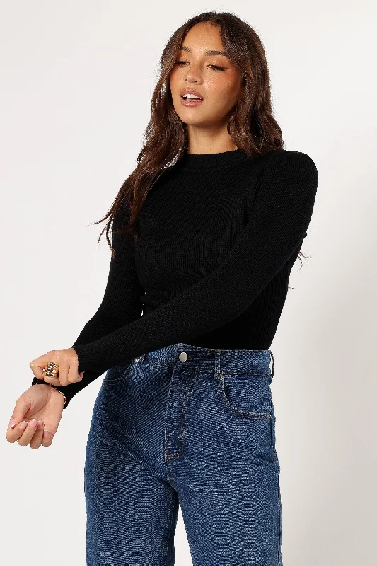 Tammy Ribbed Knit Top - Black