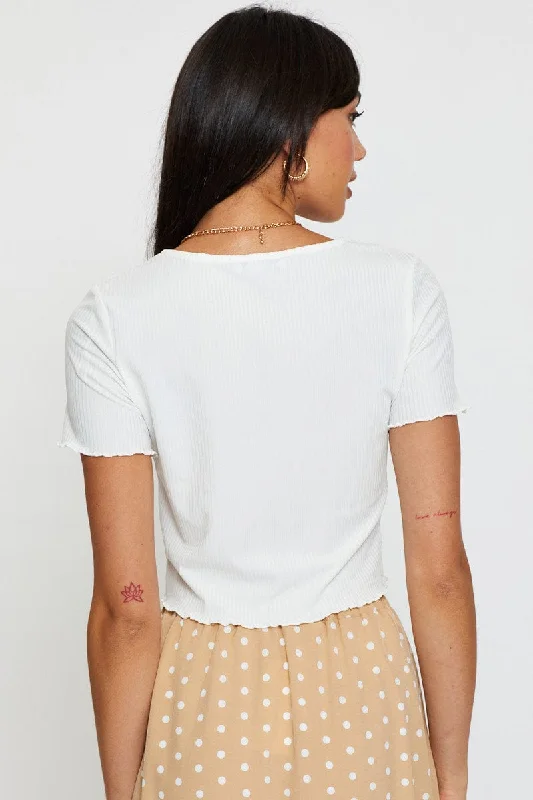 White Crop Cardigan Short Sleeve Tie Front