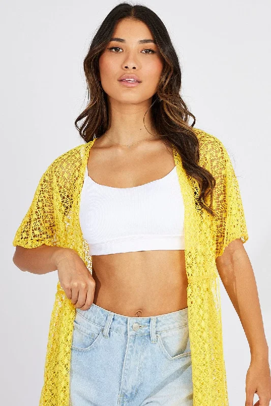 Yellow Crochet Cardigan Short Sleeve